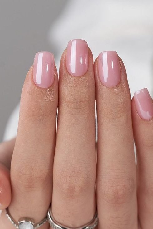 baby pink Short Square Nails for Summer