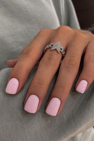 baby pink Short Square Nails
