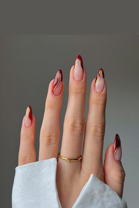 Red and Gold Accent Nails