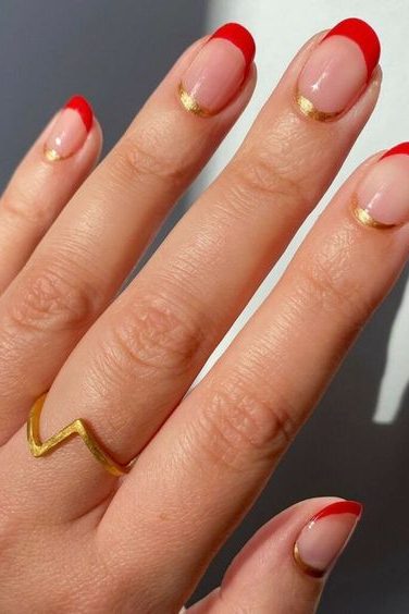Short Red French Tip Nails