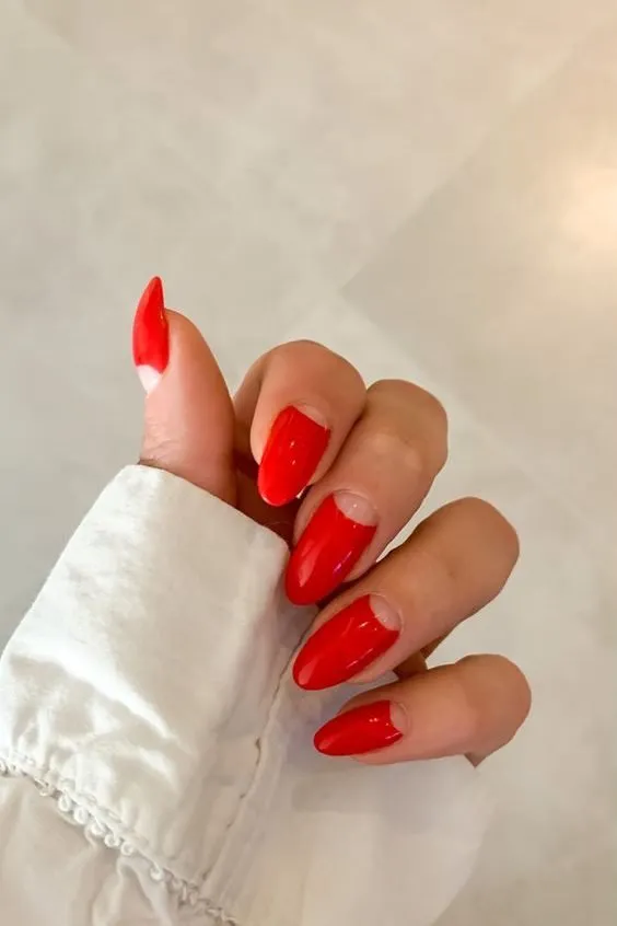 Half Moon Red Summer Nails