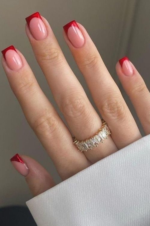 Square Red French Tip Nails