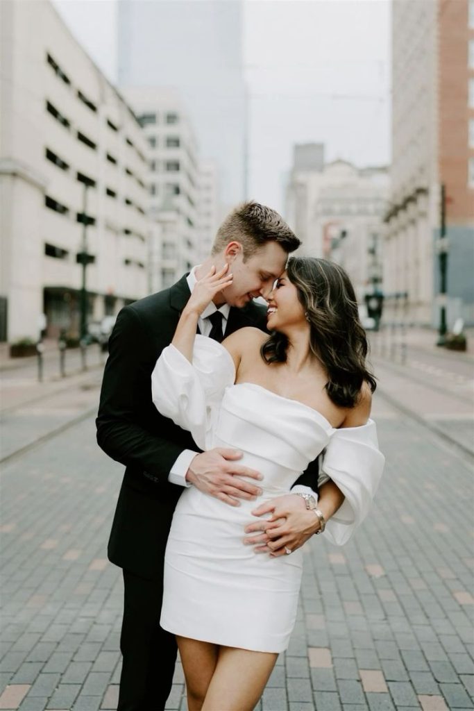 White Mini Dress Engagement Photo Outfits