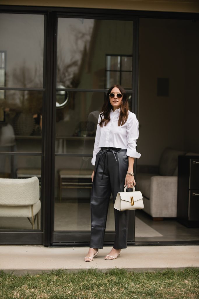 leather pants and button down Outfit