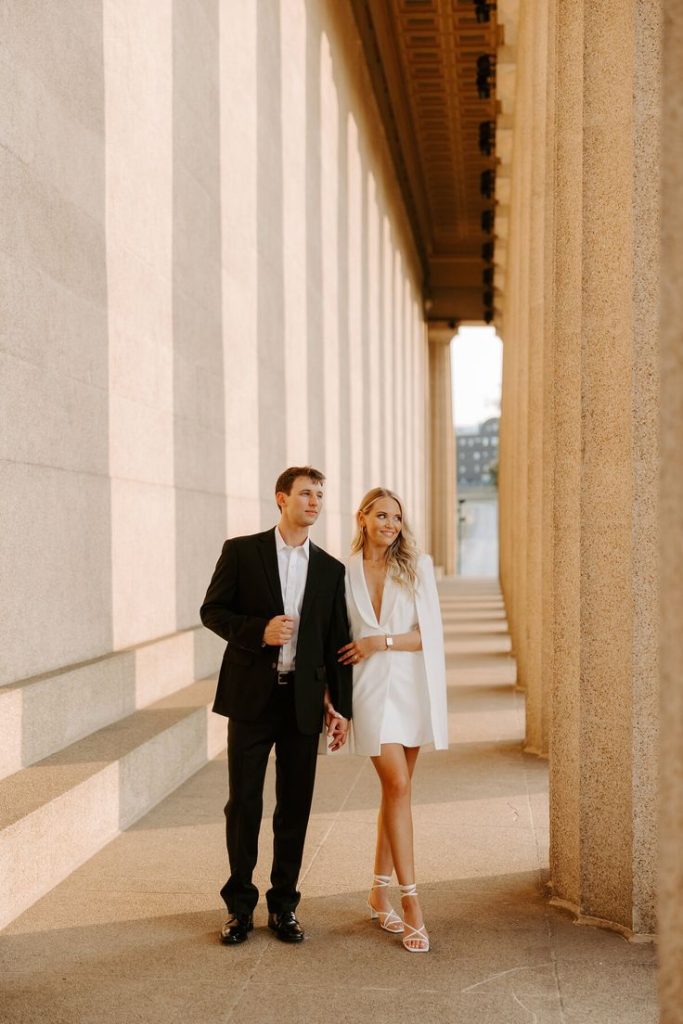 White Blazer + White mini dress outfit idea