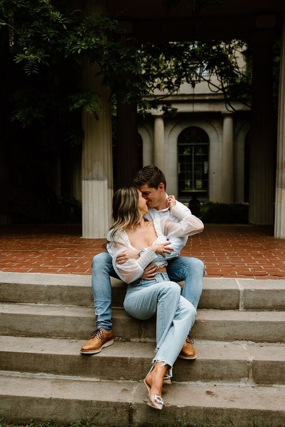 white blouse and jeans couple photoshoot