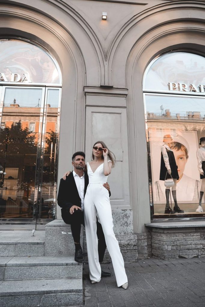 White Jumpsuit Engagement Photo Outfits