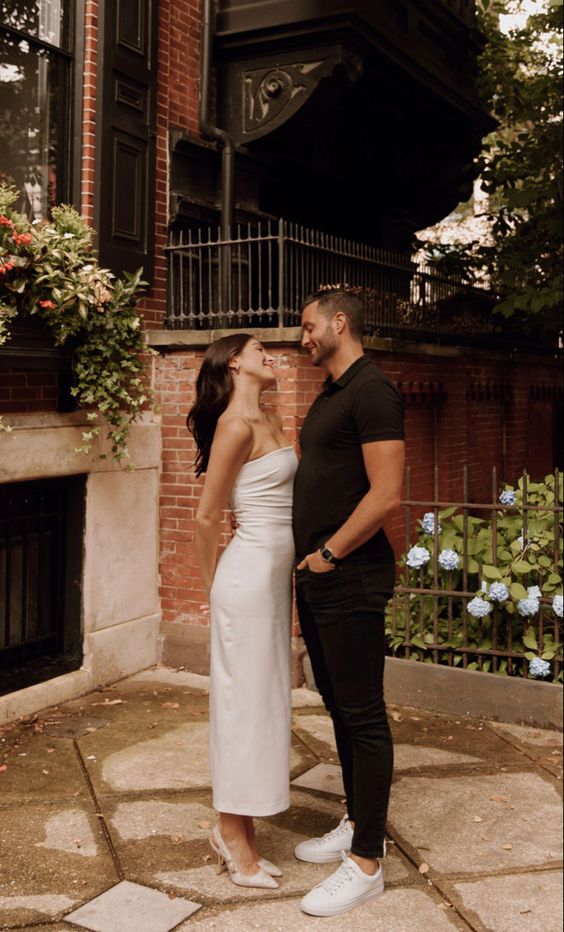 white maxi dress Engagement Photo Outfits