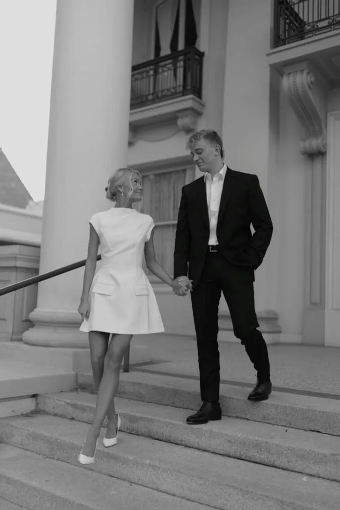 White Mini Dress Engagement Photo Outfits