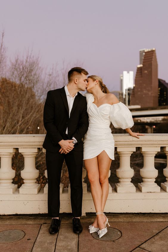 White Mini Dress Engagement Photo Outfits