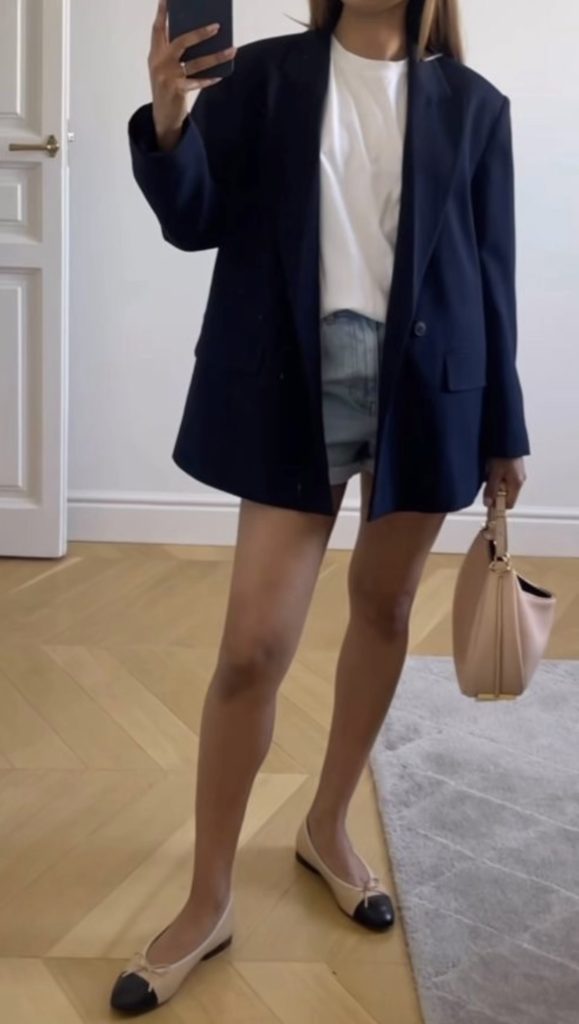 Navy Blazer and Shorts Outfit
