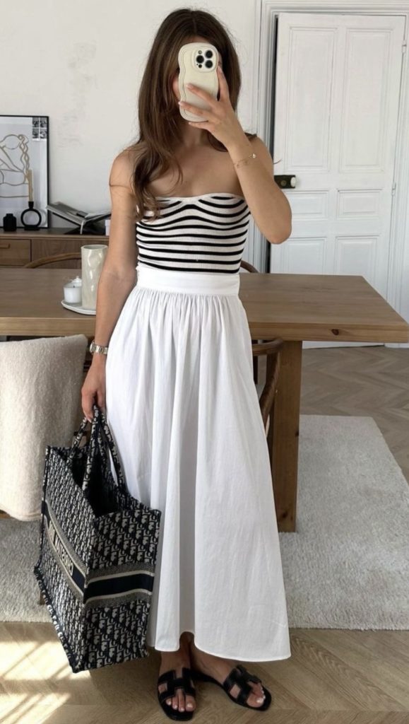 White Maxi Skirt Paris Outfit Idea