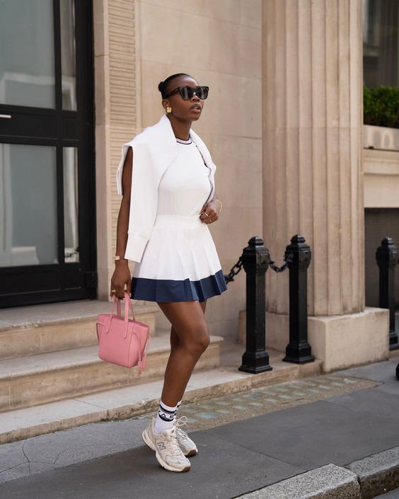 navy and white tennis skirt Outfits