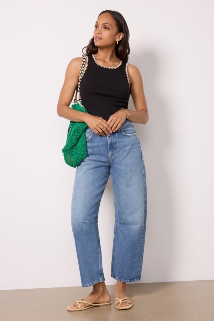 evereve cream barrel leg denim