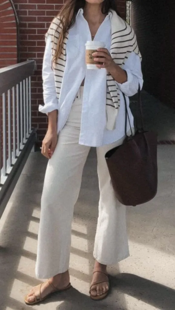 White jeans outfit for moms on the go
