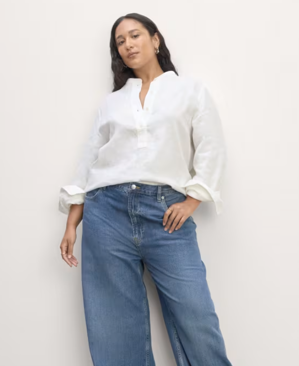 longsleeve v-neck tunic and jeans Outfits