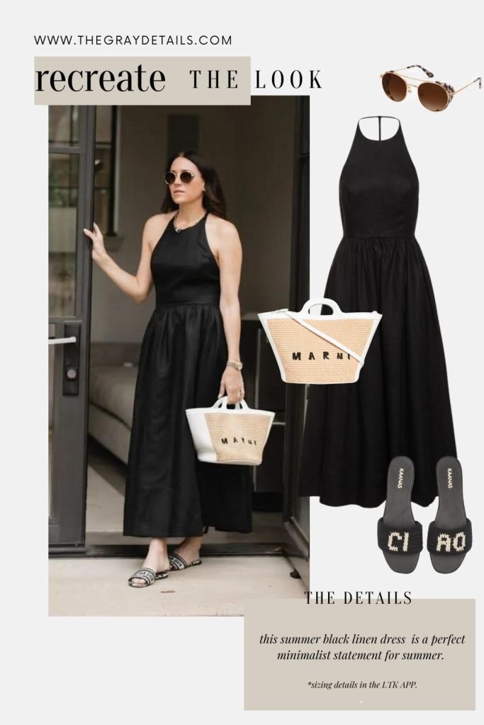Summer black linen dress
