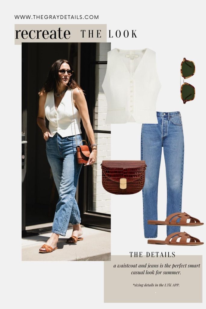 Waistcoat and jeans | Summer Neutral Outfits