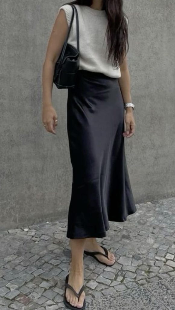 Black Slip Skirt Outfit Idea