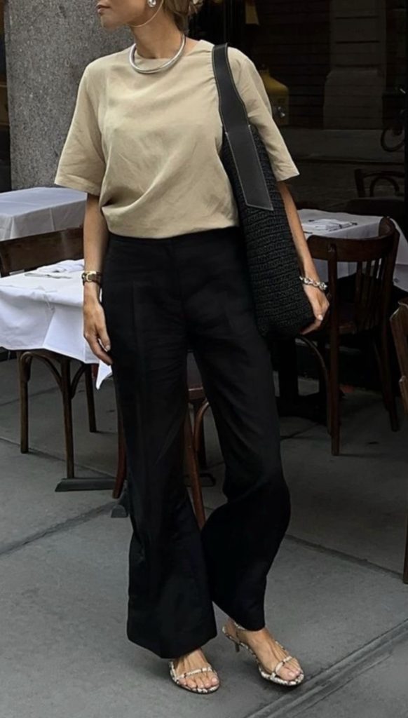 Black Trousers And Tan Shirt Outfit