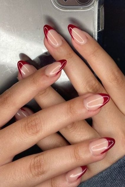 Wine red french tip Nails
