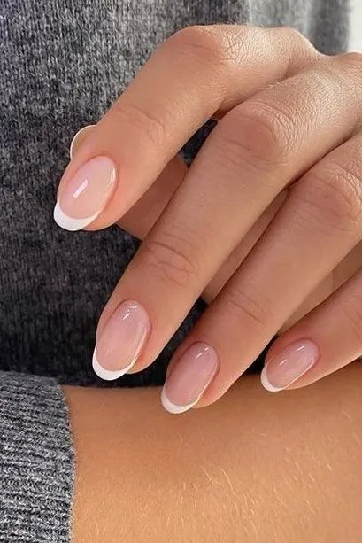 Classic almond clean french tip nails
