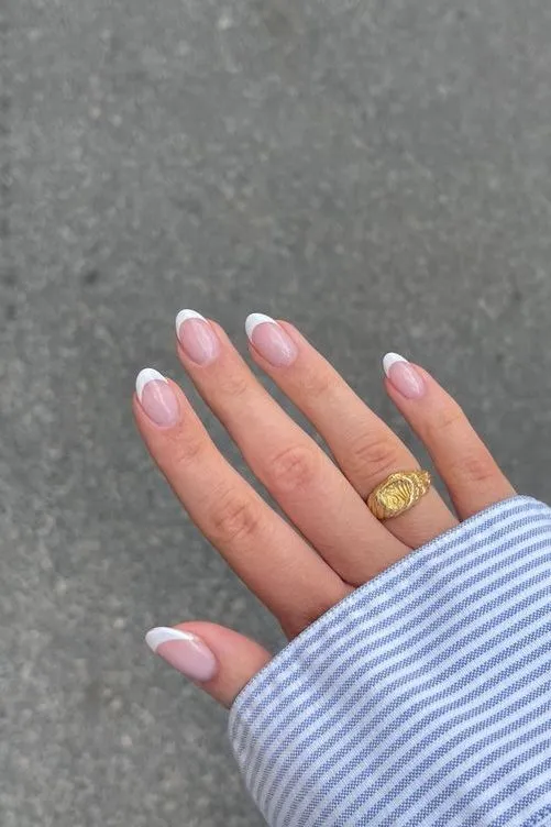 Classic almond clean french tip nails