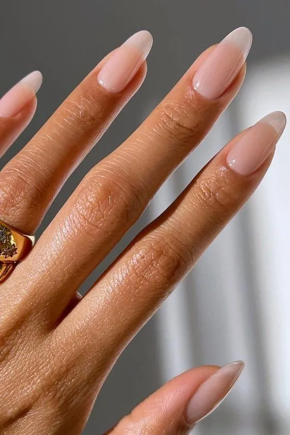 Long Almond Nude classy clean nails