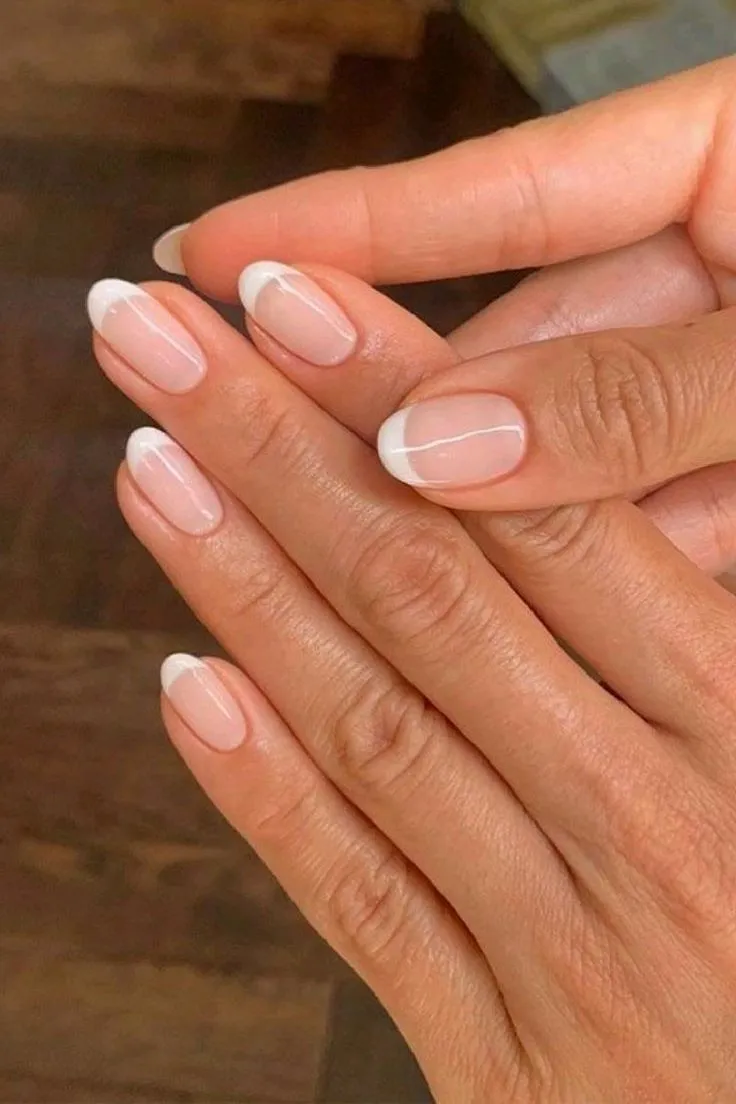 Classic almond clean french tip nails