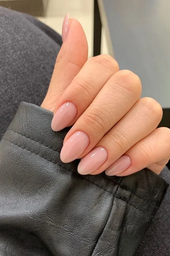 Long Almond Nude classy clean nails