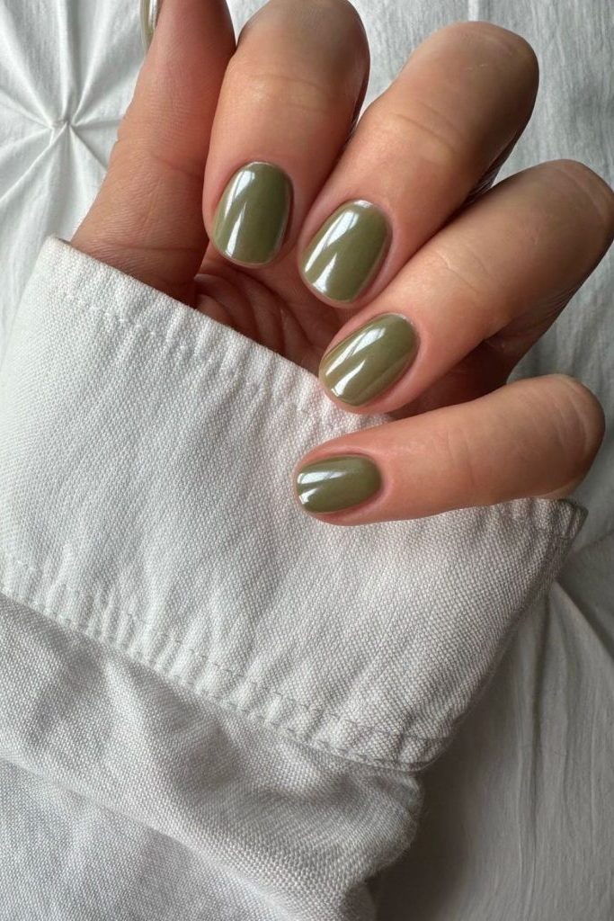 Olive Green October Nail Ideas