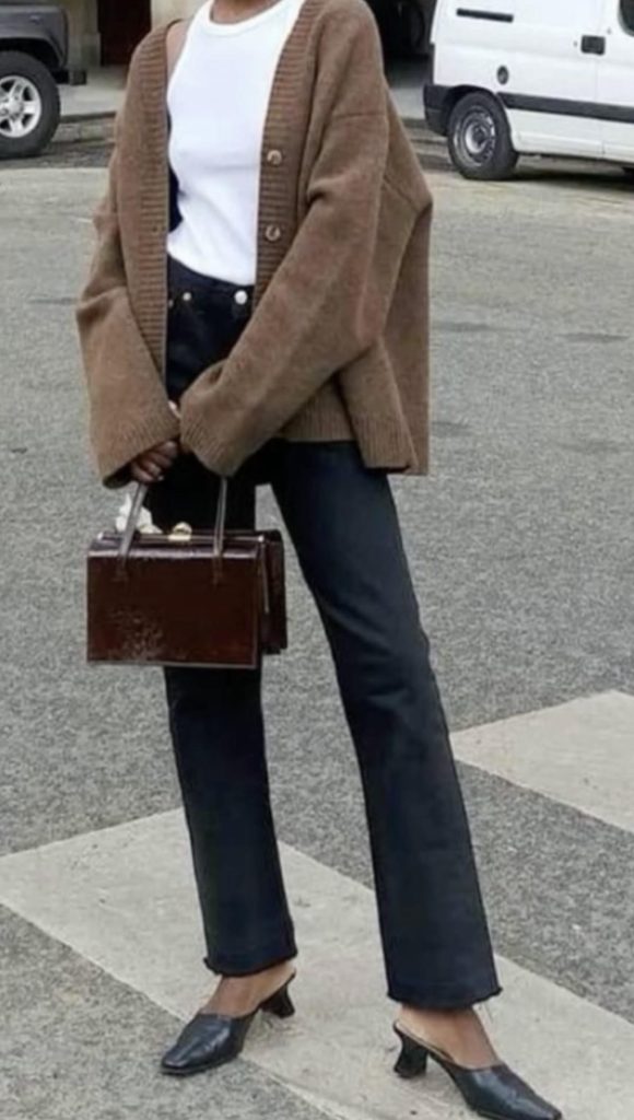 Fall denim with chunky cardigan