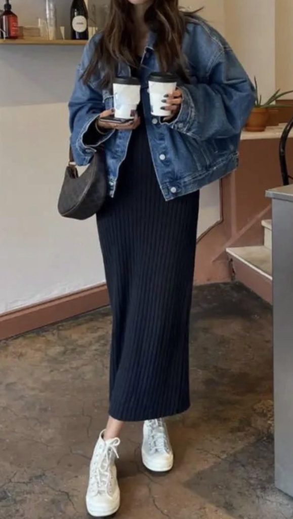Maxi Dress with denim jacket