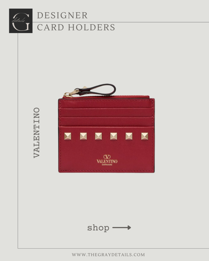 Rockstud Calfskin Cardholder with Zipper Valentino