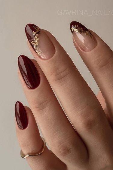 Brown Nails with Gold Accents