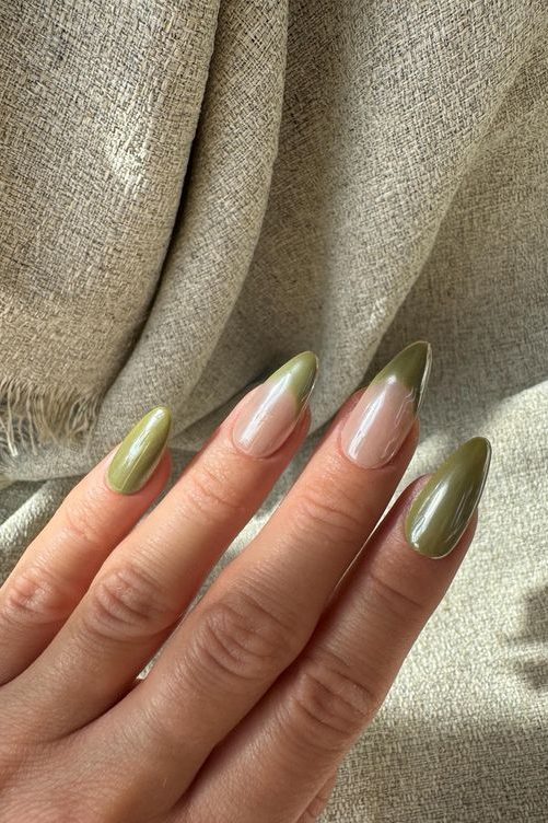 Olive Green with a Glaze Finish Nails
