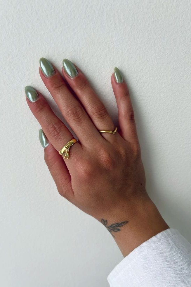Olive Green with a Glaze Finish Nails