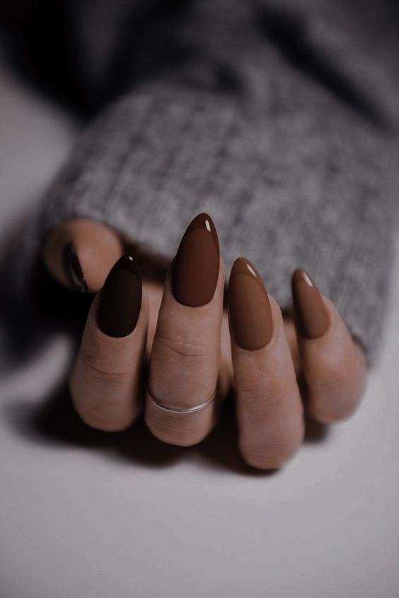 Matte fall shades with a glossy french tip 
