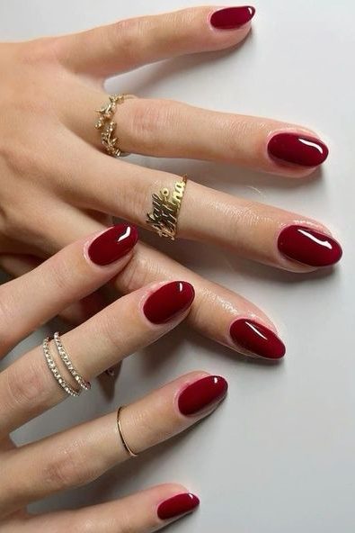 Deep cherry red October Nail Ideas