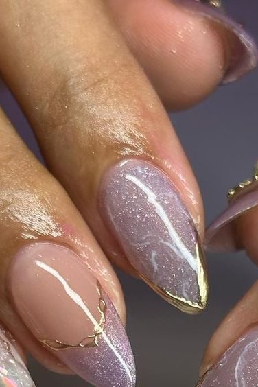 Purple and Gold Nail inspo