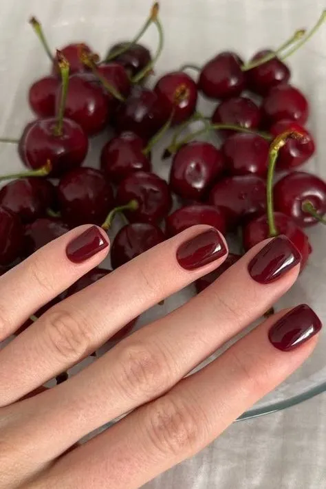 Burgundy Red Fall Short Nails