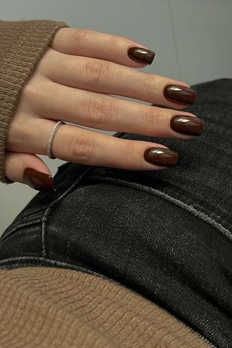 Chocolate Brown Fall Short Nails