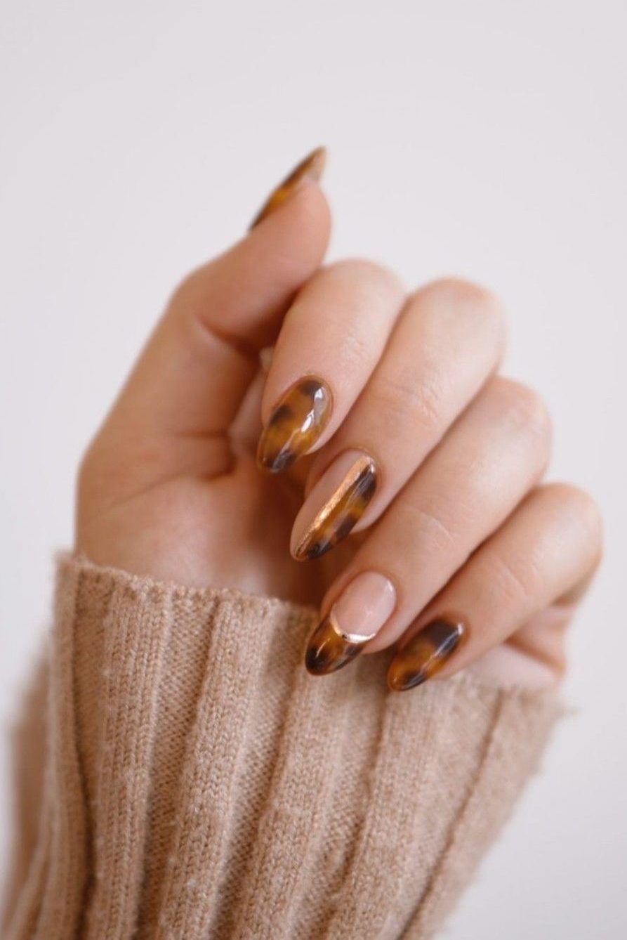 tortoise shell Fall Almond Nails