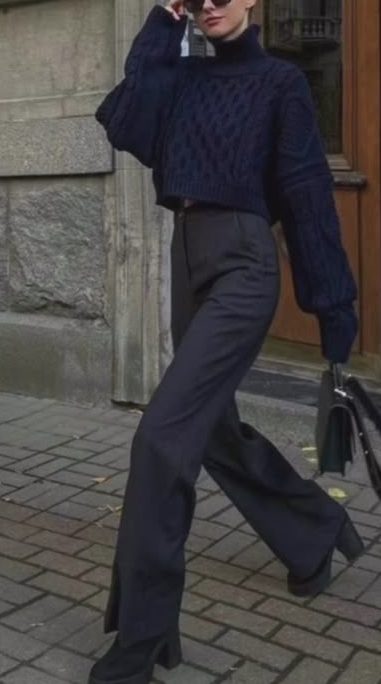 cable knit sweater and Trousers