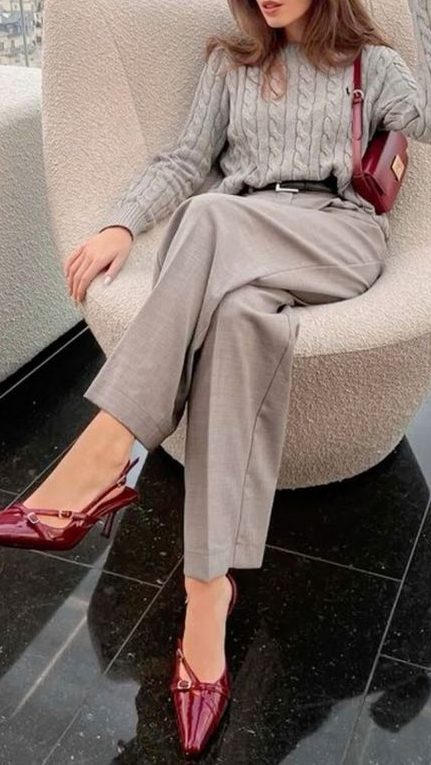 cable knit sweater and Trousers sophisticated outfit