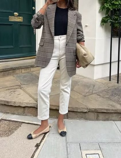 jeans and plaid blazer