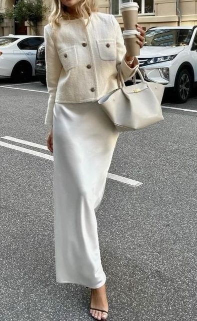 Slip skirt and sweater look