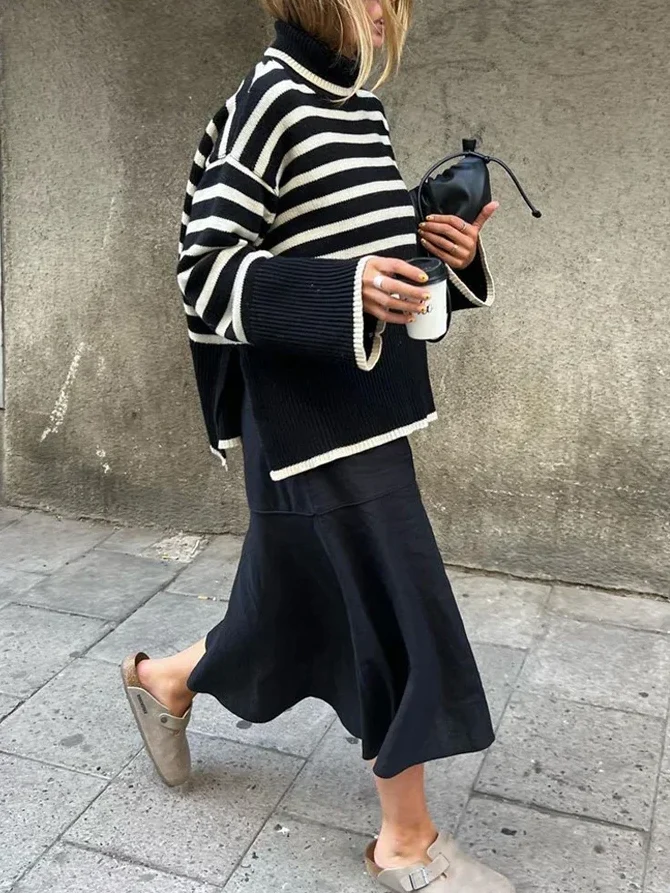 Slip skirt and sweater Casual Old Money Style