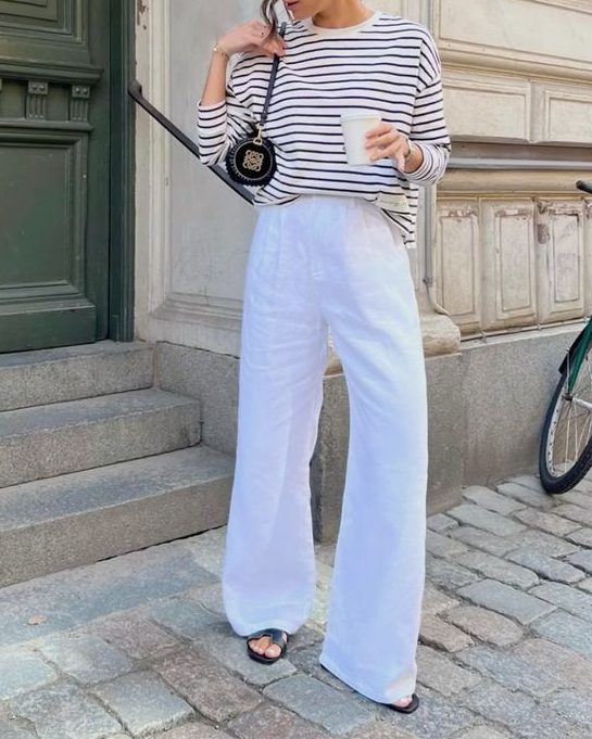 Striped Tee and white trousers