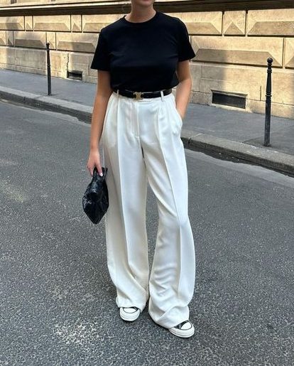 black and white trousers and t-shirt
